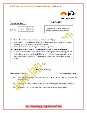 CBSE Class 12th English(core) question paper 2013 Set 3