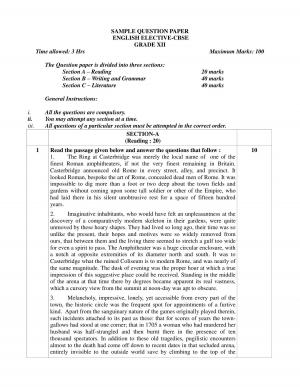 Class 12 Sample Paper for English Elective CBSE 2017 Complete