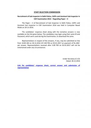 SSC SI in Delhi Police, CAPFs & ASIs in CISF Exam 2016 Update: Answer Key Challenge for Paper 2