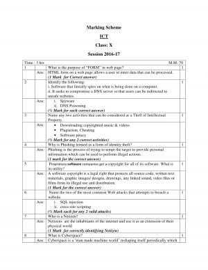 CBSE Sample Paper Class 10 Information and Technology 2017 Marking Scheme