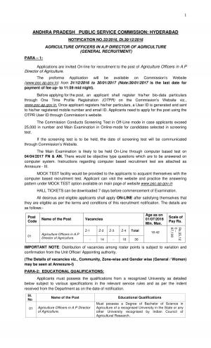 APPSC Agriculture Officer Jobs Detailed Advertisement