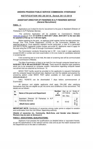 APPSC Assistant Director of Fisheries Jobs Detailed Advertisement