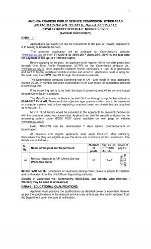 APPSC Royalty Inspector Jobs Detailed Advertisement