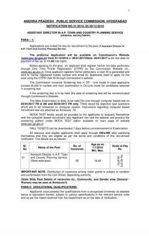 APPSC Assistant Director in A.P. Town Planning Jobs Detailed Advertisement