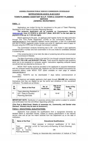 APPSC Town Planning Assistant Jobs Detailed Advertisement
