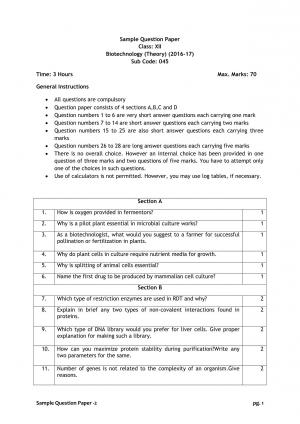 CBSE Sample Paper Class 12 Biotechnology Complete