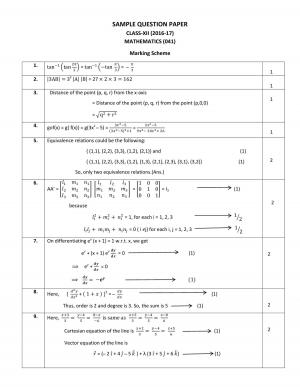 CBSE Sample Paper for Class 12 Maths, Marking Scheme and Key 2017