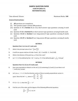 CBSE Sample Paper for Class 12 Maths Complete 2017