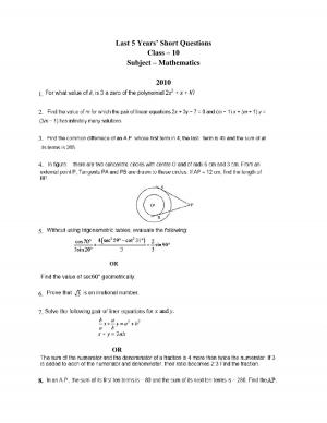 class 10 maths last 5 years short questions