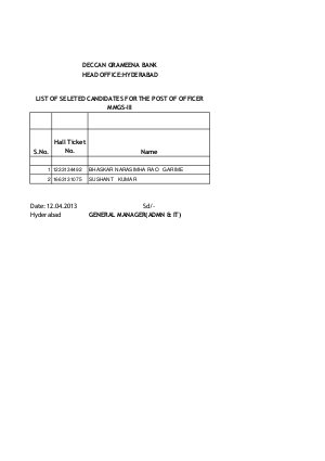 Deccan Grameena Bank Declared Results for Recruitment of Officers Scale & Office Asst Posts 2013-2
