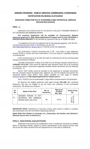 APPSC Recruitment 2017, Apply for Assistant Director Post at psc.ap.gov.in, 08 Vacancies