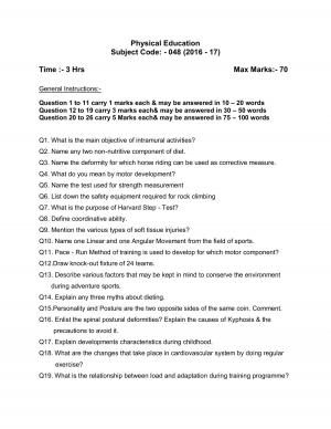 CBSE Class 12 Physical Education Sample Paper 2017