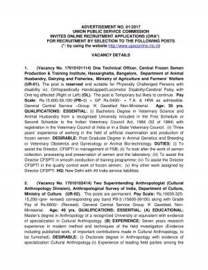 UPSC Recruitment 2017 for 08 Technical Officer & Other Posts, Apply at upsc.gov.in