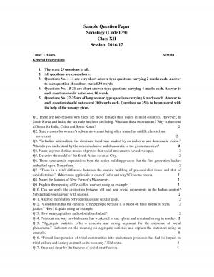 CBSE Sample Paper for Class 12 Sociology Complete