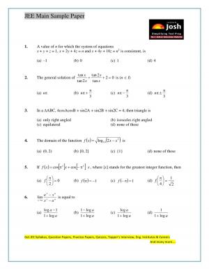 JEE Main Sample Question Paper Set IX