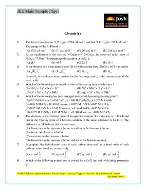 JEE Main Sample Paper Set 9 Chemistry Questions