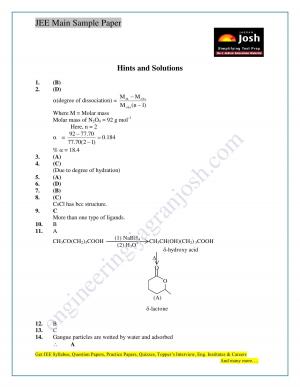 JEE Main Sample Paper Set 9 Chemistry
