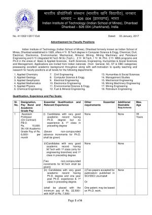 IIT-ISB, Dhanbad Recruitment 2017 for Faculty Posts