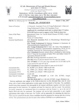 ICAR-PDFMD Recruitment 2017 for 14 Young Professional, RA & Consultant Posts