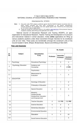 NCERT Recruitment 2017 for 240 Academic Posts, Apply by 31 Jan