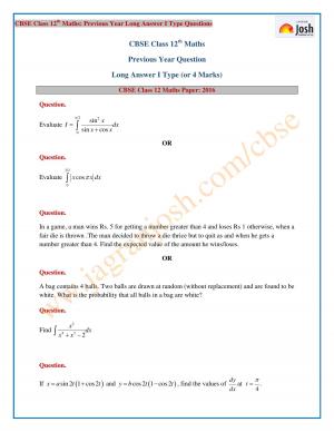 CBSE Class 12 Maths Previous Year Long Answer Type I Questions of 4 Marks