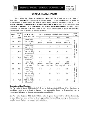 Notification Tripura PSC 323 Junior Engineers