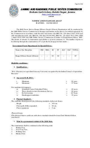 JKPSC Range officers notification