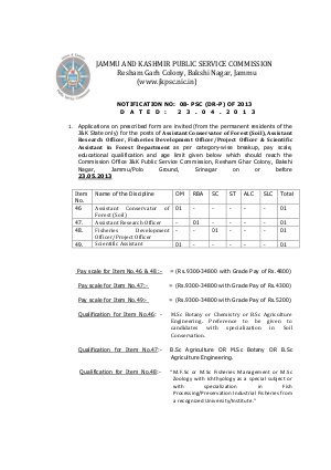 JKPSC assistants notification