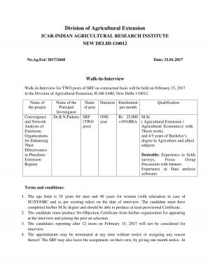 IARI Recruitment 2017 for SRF Post, Apply at iari.res.in