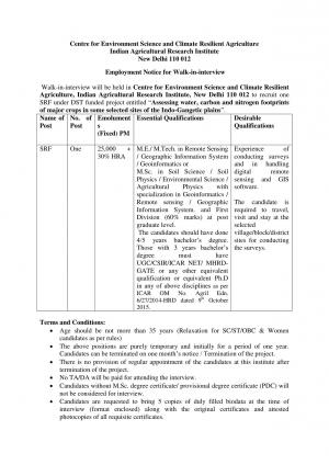 IARI Recruitment 2017 for SRF Post
