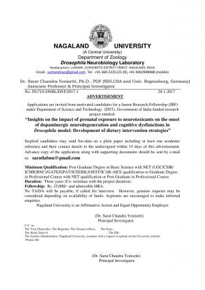 Nagaland University Recruitment 2017 for JRF Post,