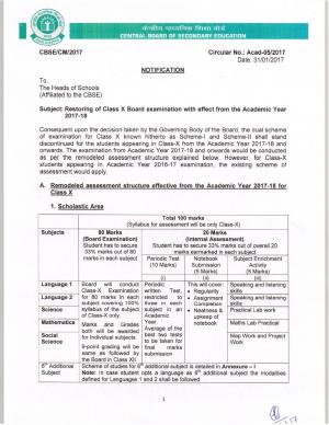 CBSE Circular 2 February 2017 10th Board Exam English New Changes