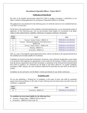 Bank of Baroda Declared Final Result for Specialist Officers Posts 2016-17