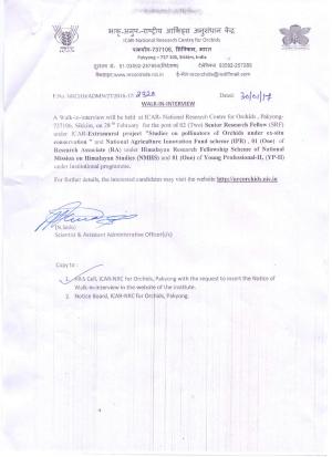 ICAR- NRCO Recruitment 2017 for 04 Senior Research Fellow and Other Post