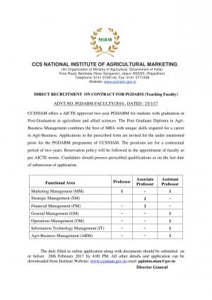 CCSNIAM Recruitment 2017 for 08 Professor & Other Posts