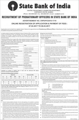 SBI Recruitment 2017 for 2313 Probationary Officer Posts