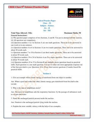 CBSE Class 9 Science Solved Practice Paper SA-II 2017: Set-XII