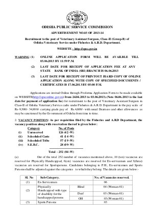 Notification OPSC Veterinary Asst Surgeon
