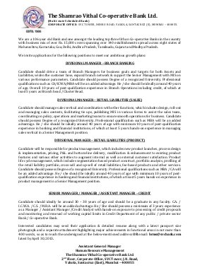 Notification Shamrao Vithal Bank Managers