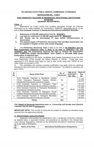 TSPSC Recruitment Post Graduate Teacher