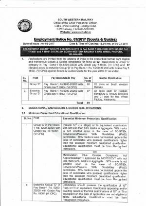 South Western Railway Recruitment 2017 for 9 Group 'C' and Group 'D' Posts