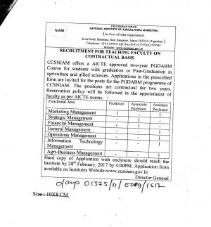 CCSNIAM Recruitment 2017 for 8 Faculty Posts