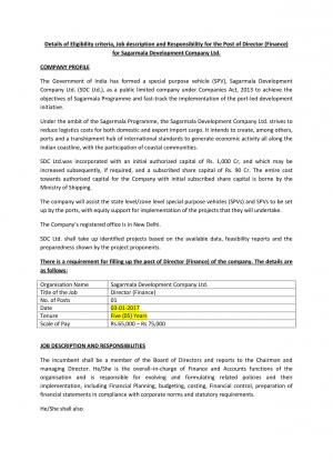 Detailed Notification of Director (Finance) of Cochin Port Recruitment 2017