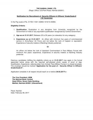 Nainital Bank Recruitment 2017 for 2 Security Officers Posts