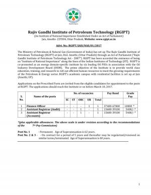 RGPIT Recruitment 2017 for 3 Finance Officer and Assistant Registrar Posts