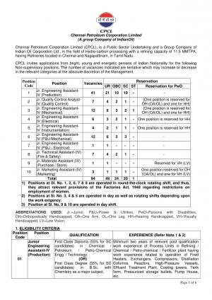 CPCL Jobs 2017 for 94 Jr. Engineering Asst and Other Posts, Apply by 27 Feb
