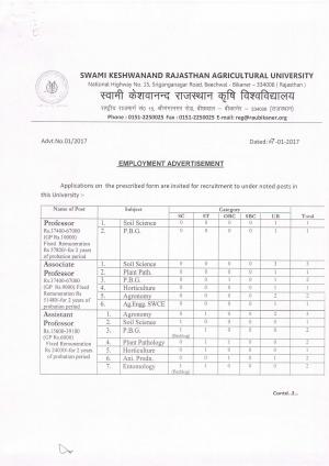 SKRAU Recruitment 2017 for 50 Faculty and Other Posts