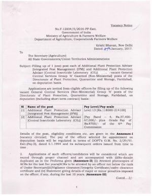  MoAFW Recruitment 2017 for 2 Additional Plant Protection Advisor Posts