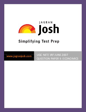 UGC NET  JRF Economics Question Paper– II June 2007
