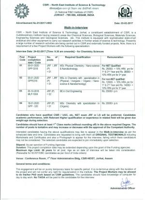 CSIR NEIST Recruitment 2017 for 5 Junior Research Fellow Posts